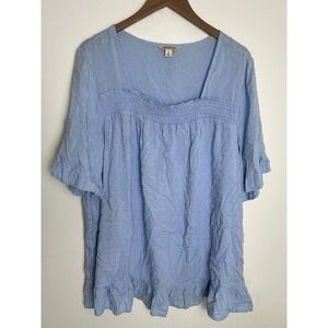 Destination Maternity Blue XL Dot Smocked Square Neck Ruffle Top Boho Cottage